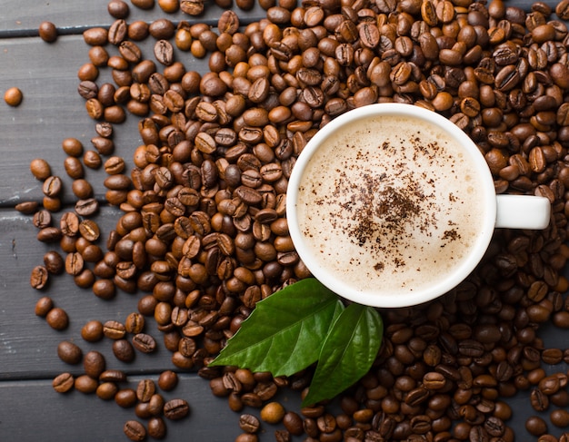 Black coffee beans on black background