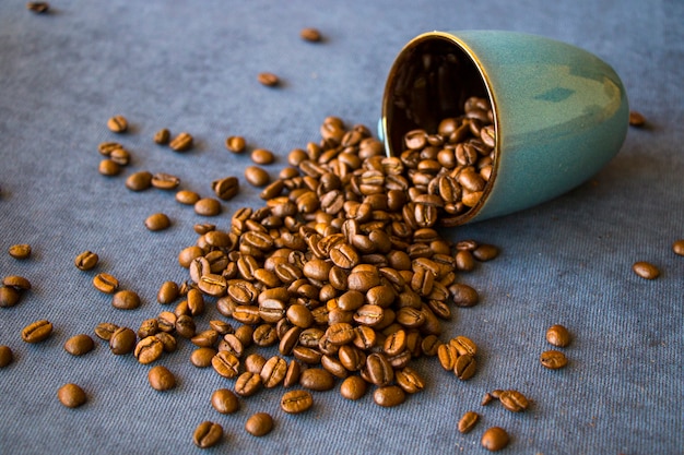 Black coffee beans for cappuccino and americano, studio shoot