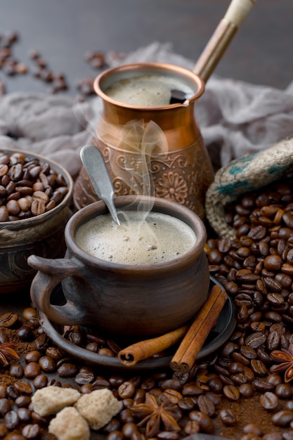 Black coffee beans on an old background