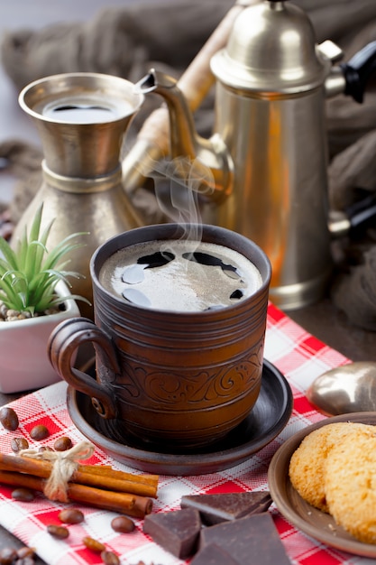 Black coffee beans on an old background