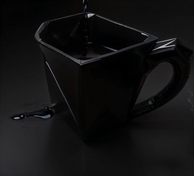 Photo a black coffee cup with a drop of liquid pouring out of it