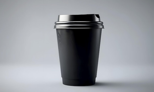 A black coffee cup with the word coffee on it