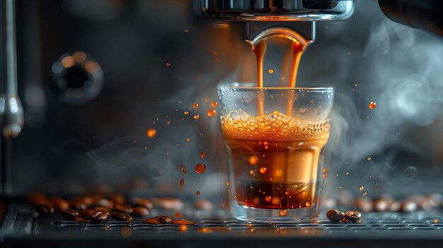 黒いコーヒーマシンが豊かなエスプレッソを造する AI がイラストを生成する