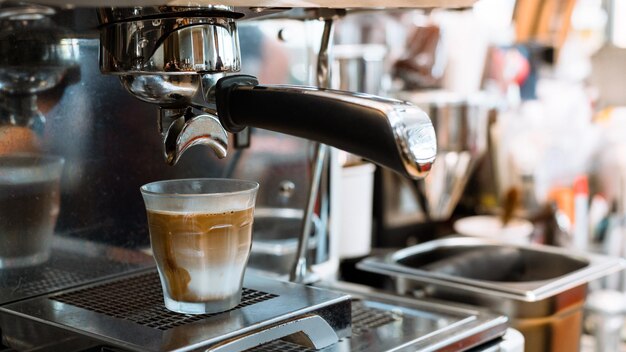 black coffee morning on coffee maker