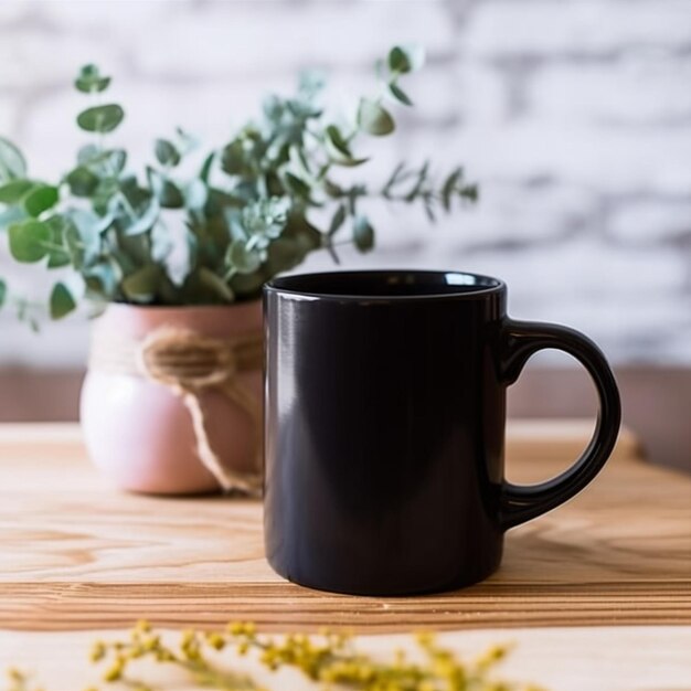 Black coffee mug mockup cup mockup Black Coffee Cup with Space for Text or Logo Plain Black Mug