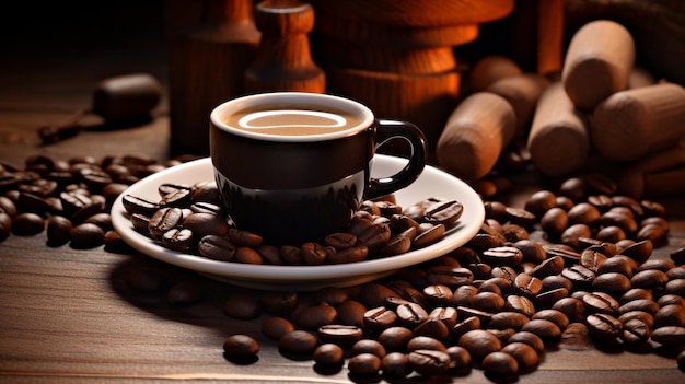 black coffee on old background