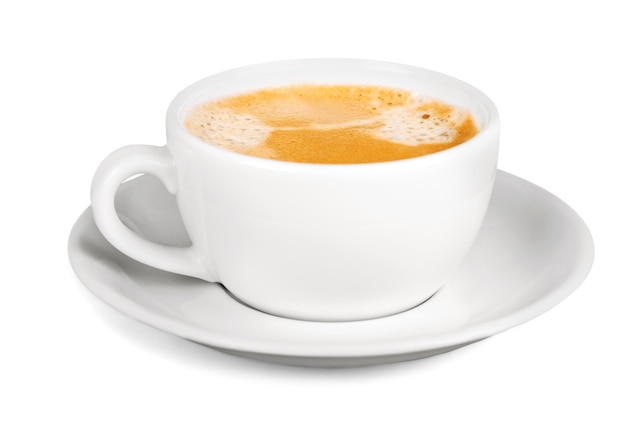 Black coffee in white cup isolated on  background