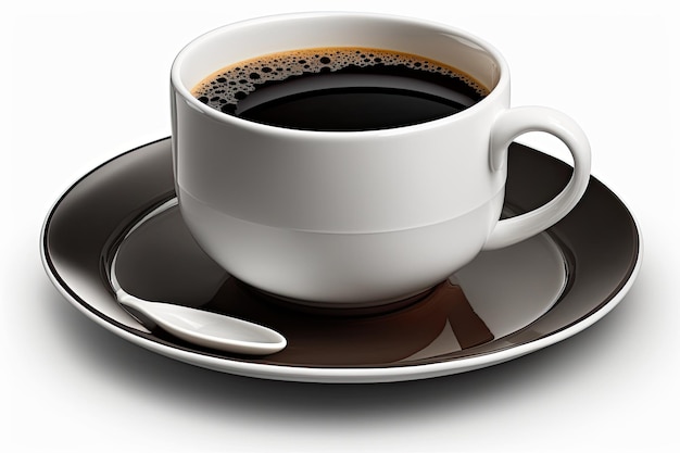클리핑 패스를 사용하여 흰색 배경에 격리된 흰색 컵에 블랙 커피