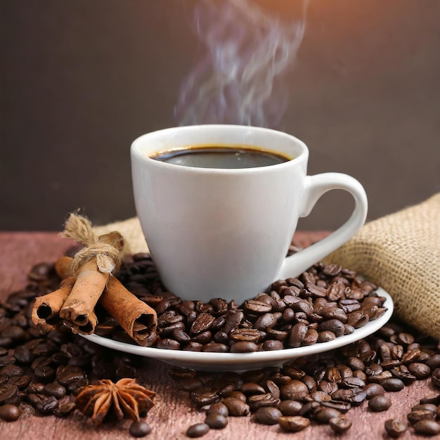 Черный кофе с кофейными зернами
