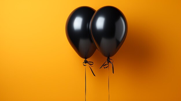 Black color balloon on orange background AI Generated Image