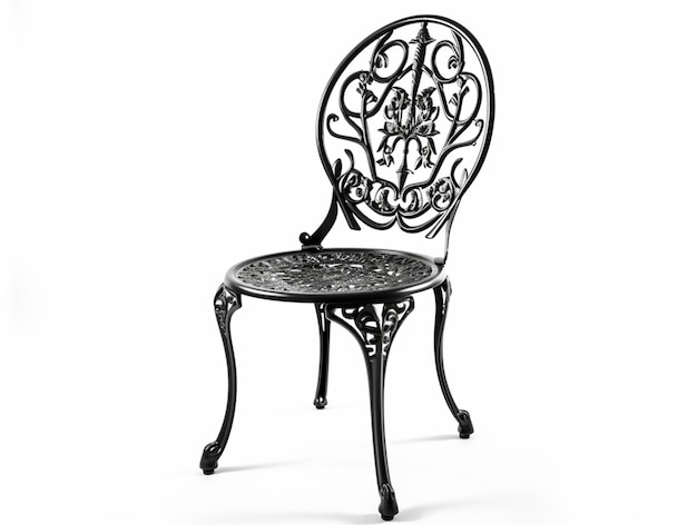 Photo black color iron garden chair on isolated white background