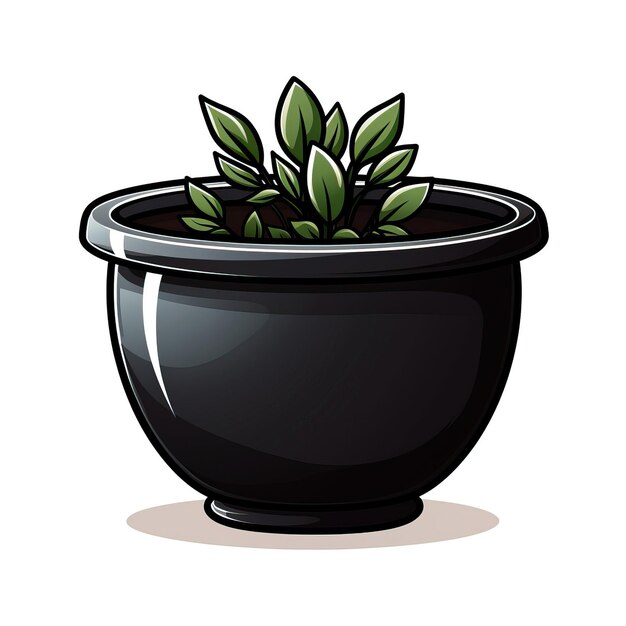 Photo black color pot cartoon vector white background isolated