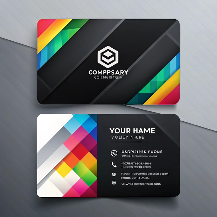 Photo a black and colorful business card with a logo for your name