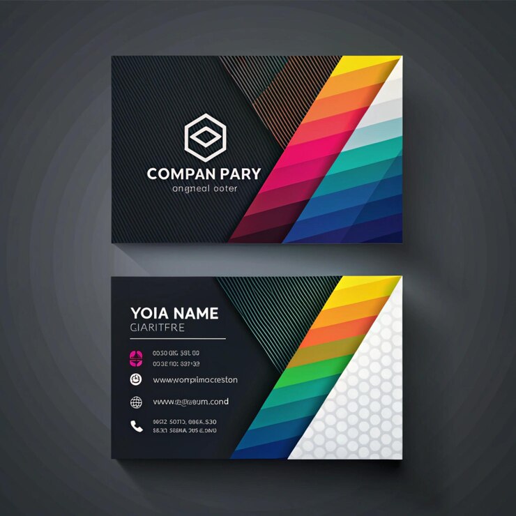 Photo a black and colorful business card with a rainbow colored design on it