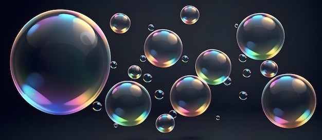 Foto black colorful soap bubbles digital background design graphic banner website flyer ads gift card template artwork per decorazioni di siti web o il tuo print on demand business generato da ai