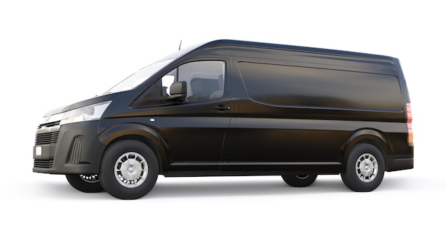 Black commercial van for transporting small loads in the city on a white background Blank body for your design 3d illustration