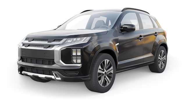 Black compact urban SUV on a white uniform background with a blank body for your design 3d rendering