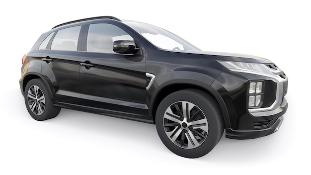 Black compact urban SUV on a white uniform background with a blank body for your design 3d rendering