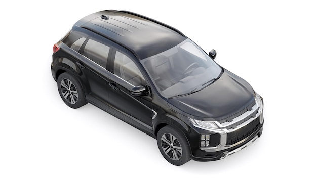 Black compact urban SUV on a white uniform background with a blank body for your design 3d rendering