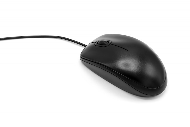 Photo black computer mouse isolated on white background