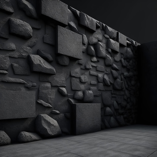 Black Concrete Wall Rough Wide Stone Texture Generative AI