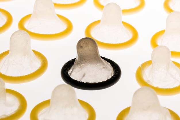 A black condom out of condoms. Taken in Studio with a 5D mark III.