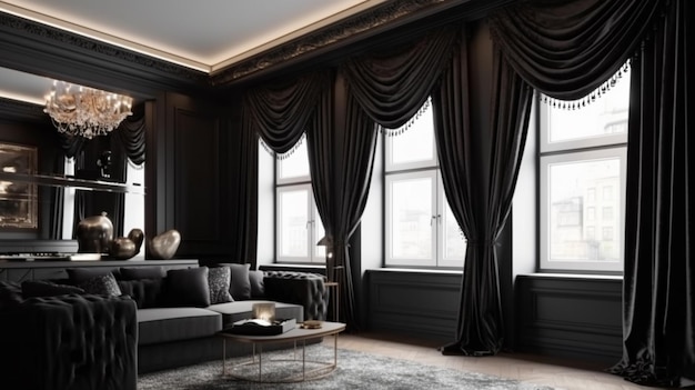 Black cornices for curtains interior design