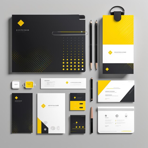 Photo black corporate identity template design with round golden element and floral pattern business stat
