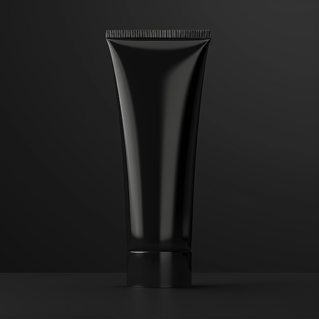 Black cosmetic tube mockup on black background 3d rendering