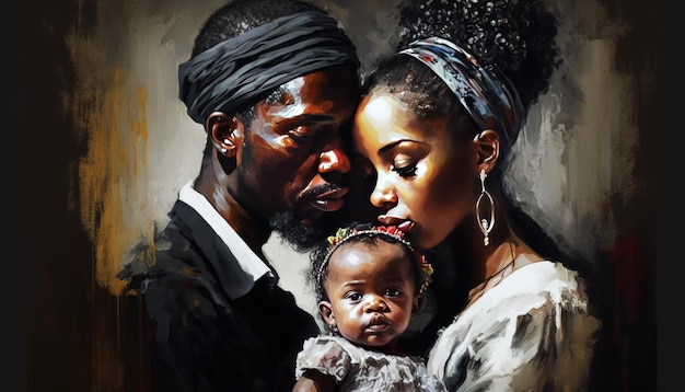 Черная пара держит новорожденного черного ребенка, генеративный ИИ