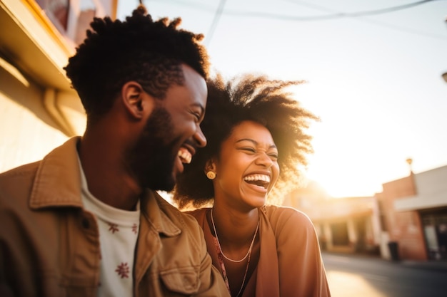 Photo a black couple laughing and talking together