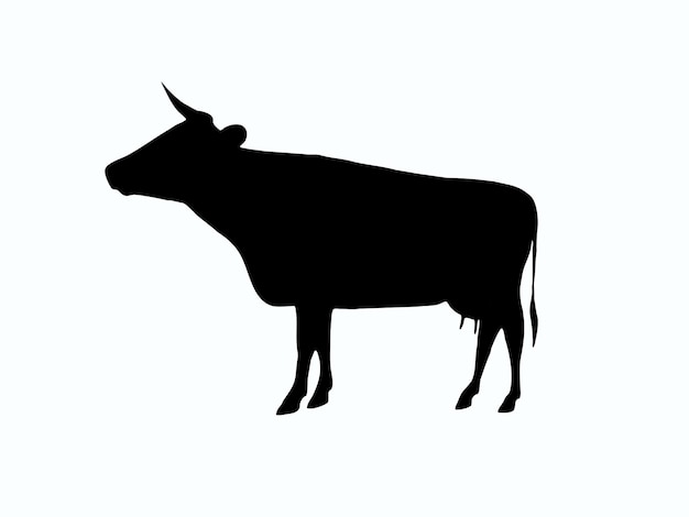 Black cow shape illustration on white clipping background in the center of the frame