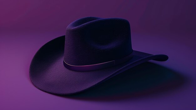 Black cowboy hat isolated on purple background 3D rendering