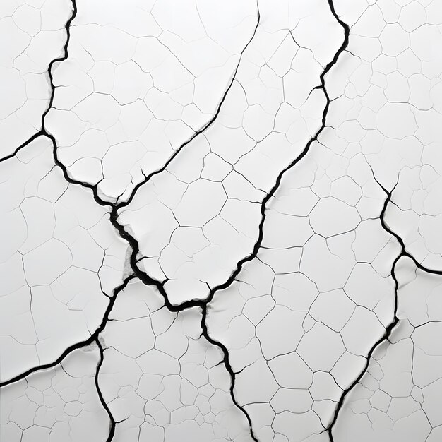 Black cracks on white background texture