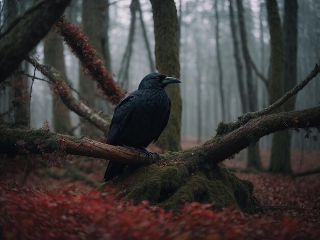 Black crow on a branch