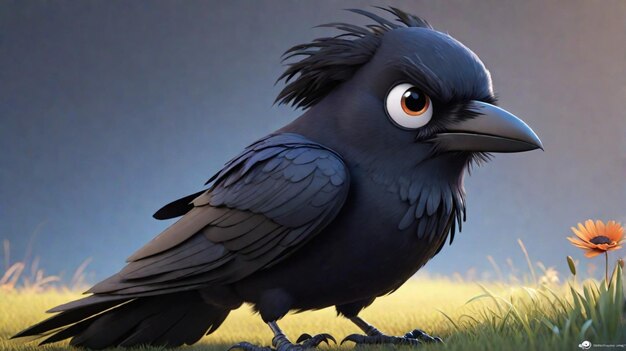 Photo a black crow cartoon character