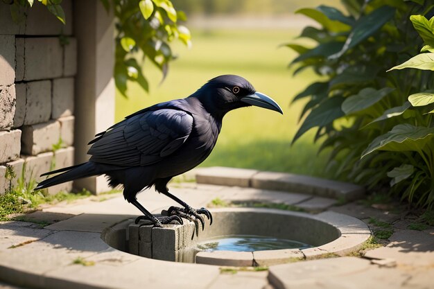 Premium AI Image Black Crow Drinking Water premium-ai-image-black-crow-drinking-water