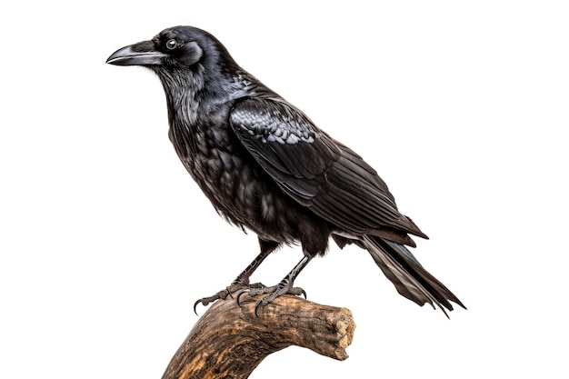 Black crow isolated on white background with clipping path Close up