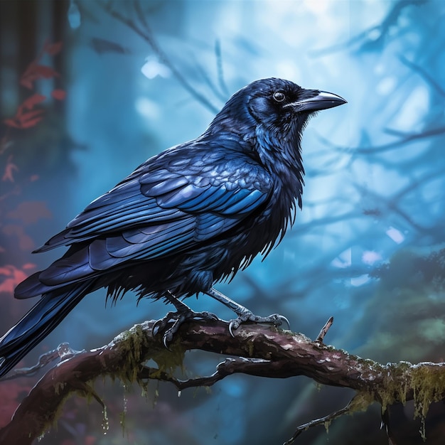 Black Crow sitting in a forest