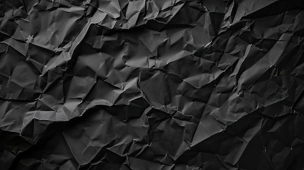 Black crumpled paper texture in low light background