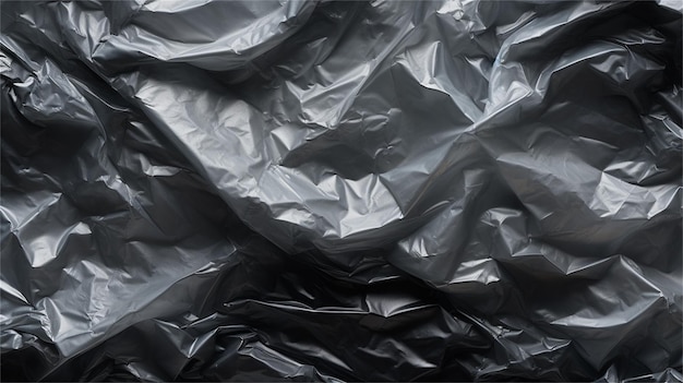 Black crumpled plastic background Texture of crumpled aluminum foil