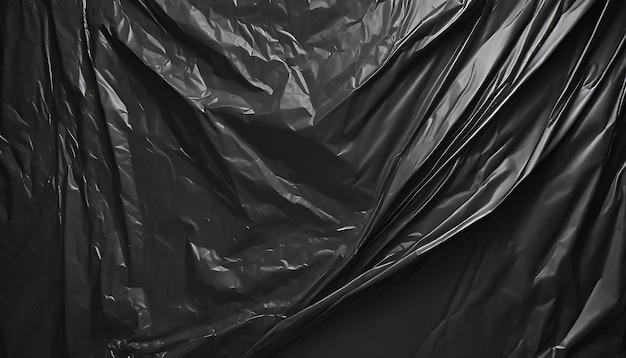 Black crumpled plastic bag texture abstract modern trendy surface wrap overlay background