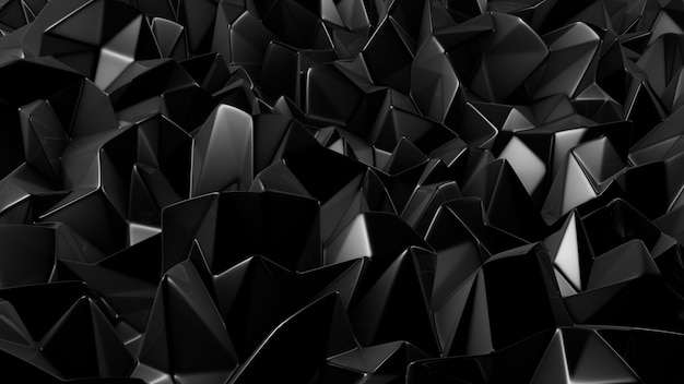 Black crystal background with triangles. 3d rendering.