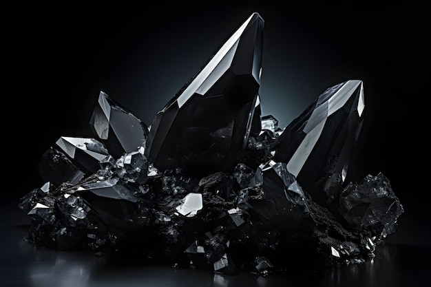 черный кристаллический кластер с острыми заостренными кристаллами