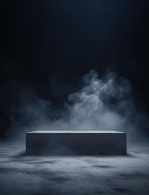 A black cube with a large block of smoke on it.