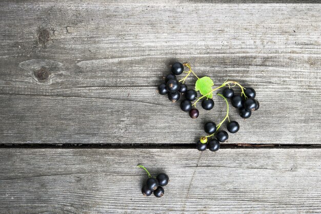 Foto bacche di ribes nero su assi di legno