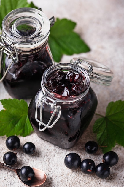 Black currant jam in jar