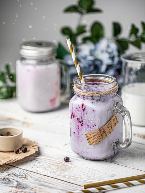 Black currant milkshake smoothie jar