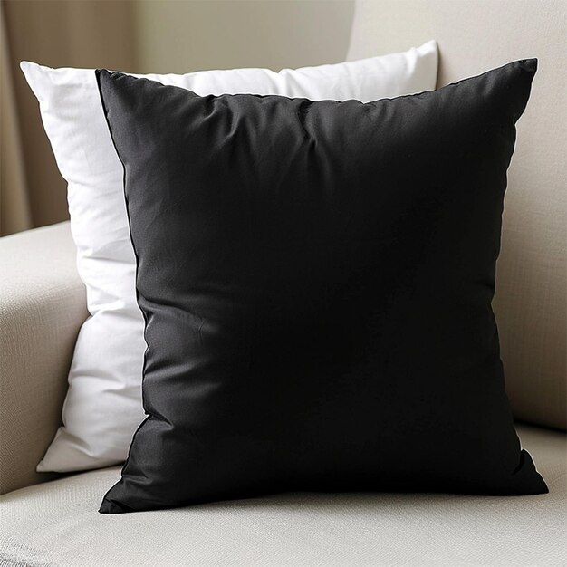 A black cushion cover with filled