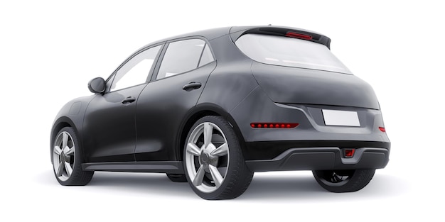 Black cute little electric hatchback car 3D illustration